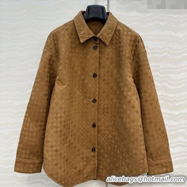 Top Design Bottega Veneta Intrecciato Nubuck Calfskin Oversized Jacket 0728 Brown 2025
