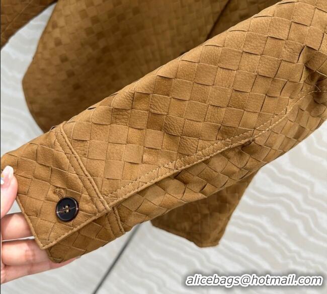 Top Design Bottega Veneta Intrecciato Nubuck Calfskin Oversized Jacket 0728 Brown 2025