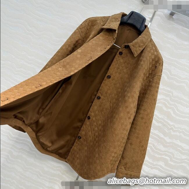 Top Design Bottega Veneta Intrecciato Nubuck Calfskin Oversized Jacket 0728 Brown 2025