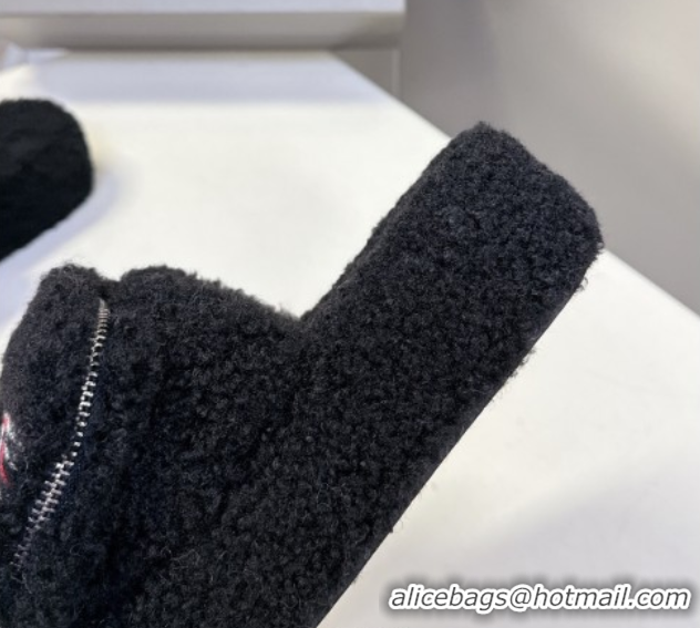 Pretty Style Balenciaga Shearling-Like Platform Slides Sandal Black 0827013