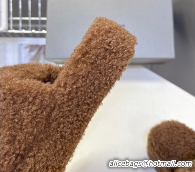 Grade Quality Balenciaga Shearling-Like Platform Slides Sandal Brown 0827014
