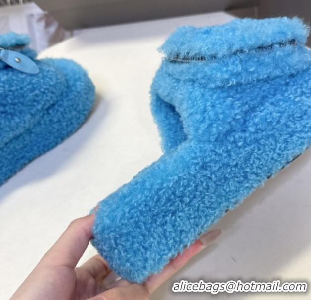 Luxurious Balenciaga Shearling-Like Platform Slides Sandal Blue 0827015