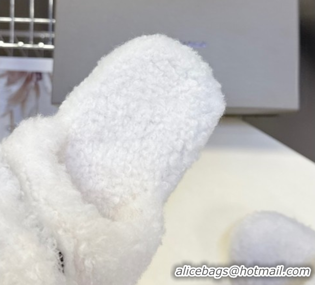 Good Looking Balenciaga Shearling-Like Platform Slides Sandal White 0827017