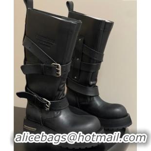 Most Popular Balenciaga Women's Venom High Boots 5cm with Strap Buckle in Calfskin Black 0827018