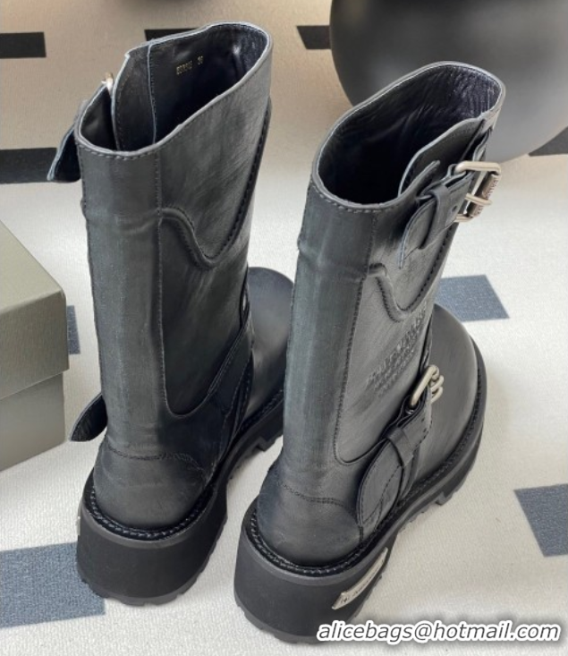Most Popular Balenciaga Women's Venom High Boots 5cm with Strap Buckle in Calfskin Black 0827018