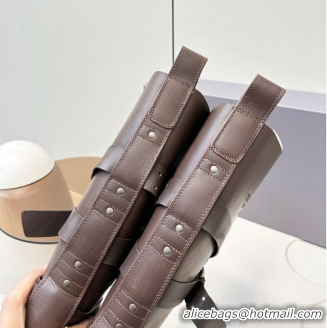 Best Product Balenciaga Women's Venom High Boots 5cm with Strap Buckle in Calfskin Brown 0827019