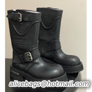 Unique Style Balenciaga Women's Venom Mid Boots 5cm with Strap Buckle in Calfskin Black 0827020
