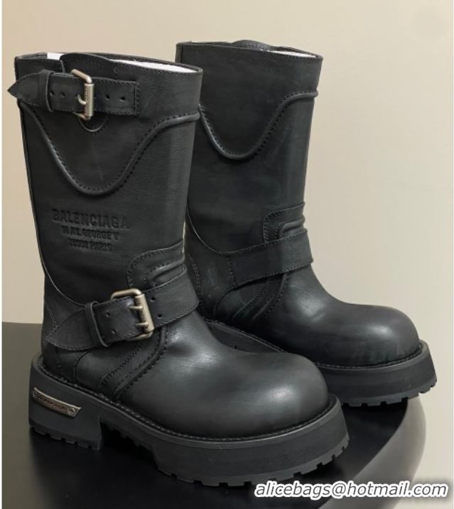 Unique Style Balenciaga Women's Venom Mid Boots 5cm with Strap Buckle in Calfskin Black 0827020