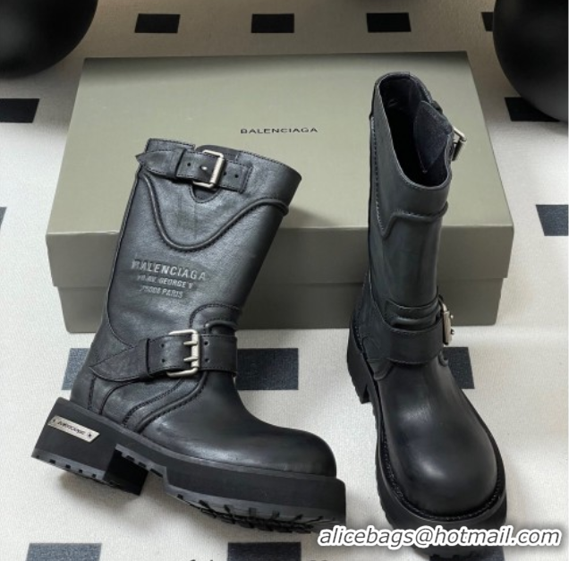 Unique Style Balenciaga Women's Venom Mid Boots 5cm with Strap Buckle in Calfskin Black 0827020
