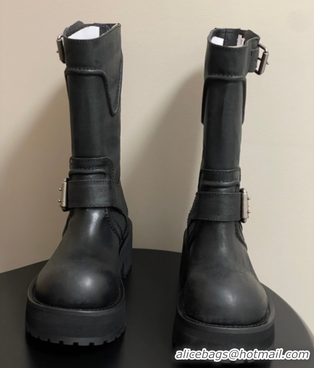 Unique Style Balenciaga Women's Venom Mid Boots 5cm with Strap Buckle in Calfskin Black 0827020