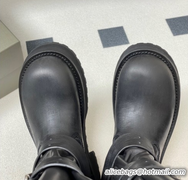 Unique Style Balenciaga Women's Venom Mid Boots 5cm with Strap Buckle in Calfskin Black 0827020