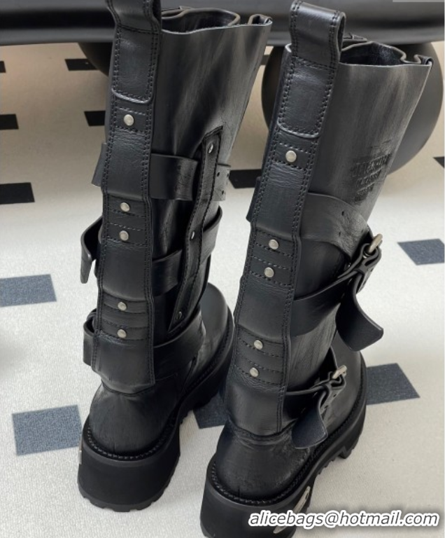 Unique Style Balenciaga Women's Venom Mid Boots 5cm with Strap Buckle in Calfskin Black 0827020