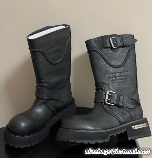 Unique Style Balenciaga Women's Venom Mid Boots 5cm with Strap Buckle in Calfskin Black 0827020