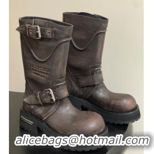 Best Price Balenciaga Women's Venom Mid Boots 5cm with Strap Buckle in Calfskin Brown 0827021