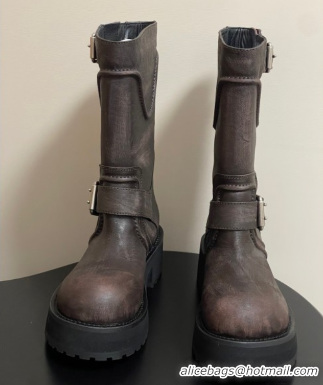 Best Price Balenciaga Women's Venom Mid Boots 5cm with Strap Buckle in Calfskin Brown 0827021