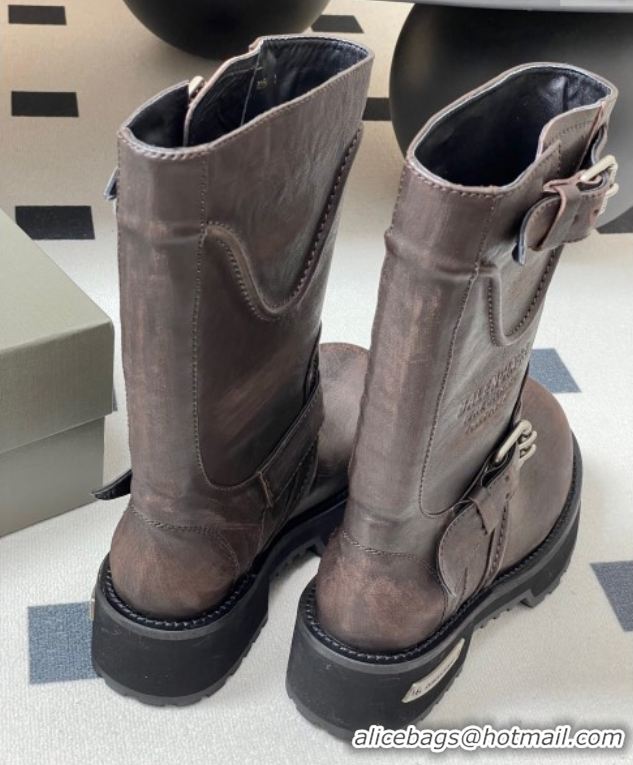 Best Price Balenciaga Women's Venom Mid Boots 5cm with Strap Buckle in Calfskin Brown 0827021