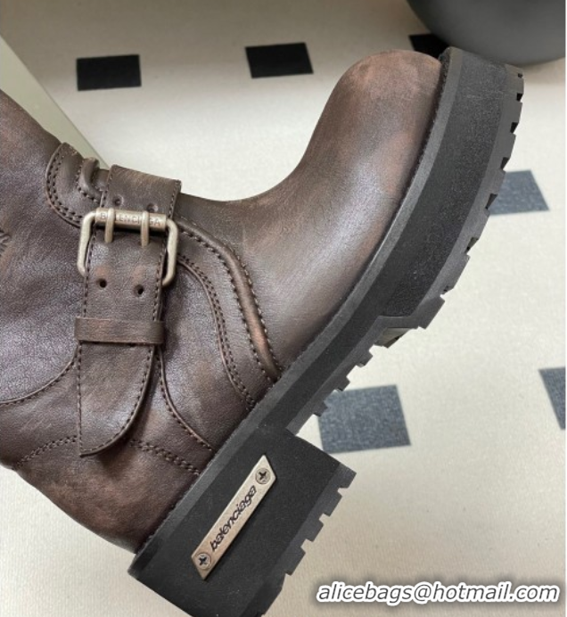Best Price Balenciaga Women's Venom Mid Boots 5cm with Strap Buckle in Calfskin Brown 0827021