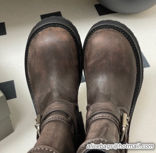Best Price Balenciaga Women's Venom Mid Boots 5cm with Strap Buckle in Calfskin Brown 0827021