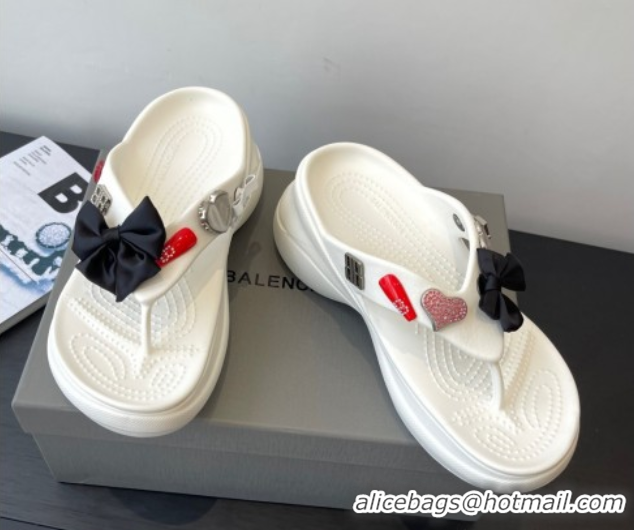 Best Grade Balenciaga Women's Crocs™ Thong Slides Sandal in Rubber with Charm White 0827022
