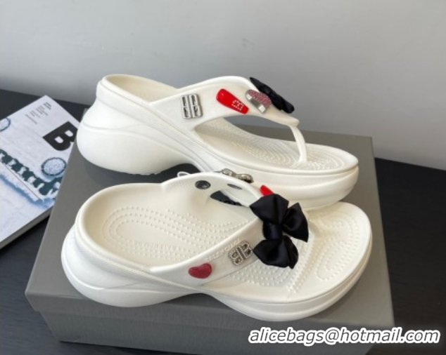Best Grade Balenciaga Women's Crocs™ Thong Slides Sandal in Rubber with Charm White 0827022
