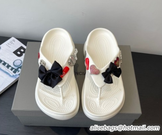 Best Grade Balenciaga Women's Crocs™ Thong Slides Sandal in Rubber with Charm White 0827022