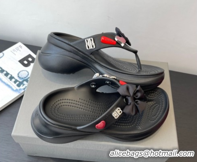 Top Design Balenciaga Women's Crocs™ Thong Slides Sandal in Rubber with Charm Black 0827023