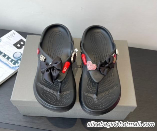 Top Design Balenciaga Women's Crocs™ Thong Slides Sandal in Rubber with Charm Black 0827023