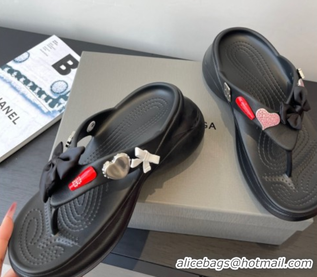 Top Design Balenciaga Women's Crocs™ Thong Slides Sandal in Rubber with Charm Black 0827023