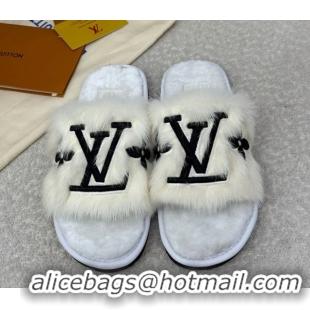 Discount Louis Vuitton Mink Fur Flat Slipper White 2025 LV082901