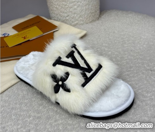 Discount Louis Vuitton Mink Fur Flat Slipper White 2025 LV082901
