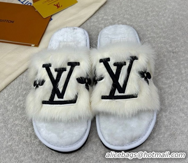 Discount Louis Vuitton Mink Fur Flat Slipper White 2025 LV082901