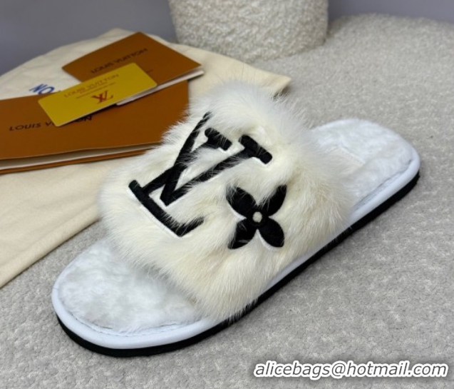 Discount Louis Vuitton Mink Fur Flat Slipper White 2025 LV082901