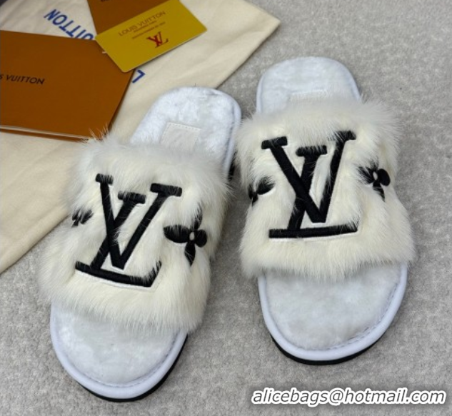 Discount Louis Vuitton Mink Fur Flat Slipper White 2025 LV082901