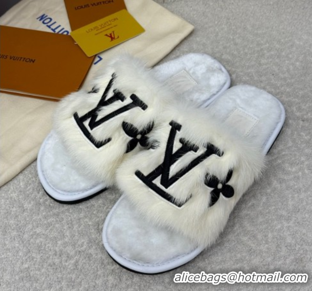 Discount Louis Vuitton Mink Fur Flat Slipper White 2025 LV082901
