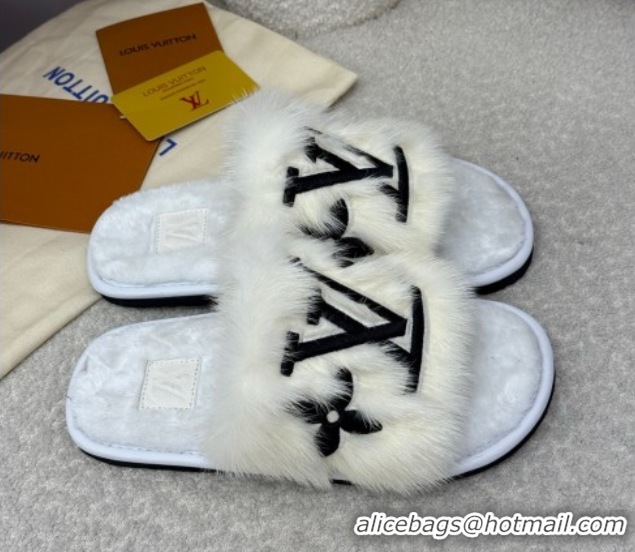 Discount Louis Vuitton Mink Fur Flat Slipper White 2025 LV082901