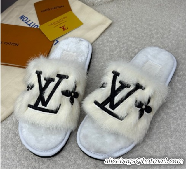 Discount Louis Vuitton Mink Fur Flat Slipper White 2025 LV082901