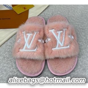 Cheap Louis Vuitton Mink Fur Flat Slipper Pink 2025 LV082901 0829002