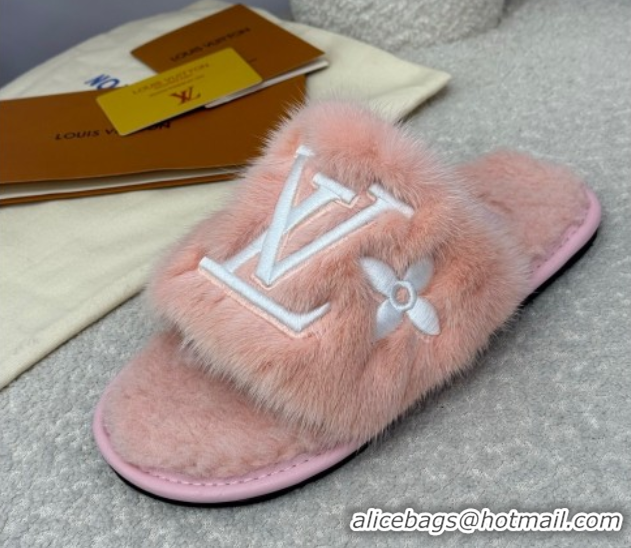 Cheap Louis Vuitton Mink Fur Flat Slipper Pink 2025 LV082901 0829002