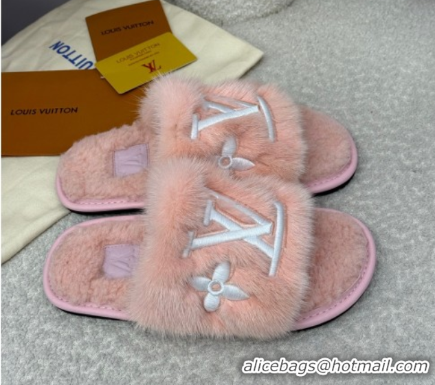 Cheap Louis Vuitton Mink Fur Flat Slipper Pink 2025 LV082901 0829002