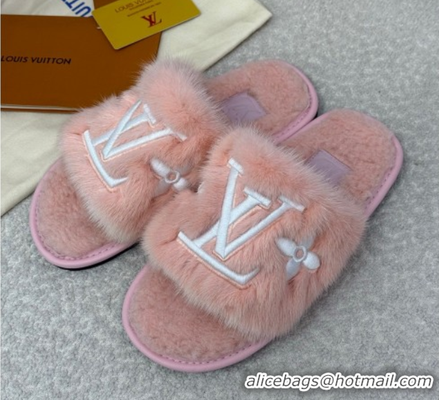 Cheap Louis Vuitton Mink Fur Flat Slipper Pink 2025 LV082901 0829002