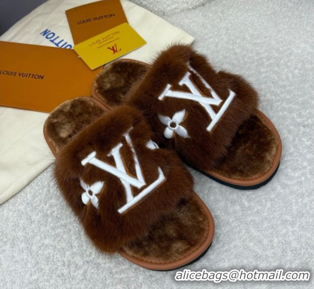 Buy Luxury Louis Vuitton Mink Fur Flat Slipper Brown 2025 LV082901 0829003