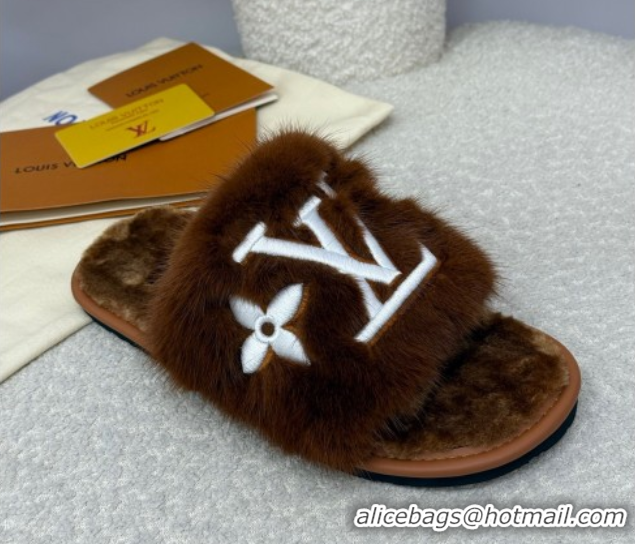 Buy Luxury Louis Vuitton Mink Fur Flat Slipper Brown 2025 LV082901 0829003