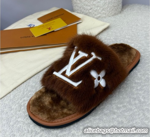Buy Luxury Louis Vuitton Mink Fur Flat Slipper Brown 2025 LV082901 0829003
