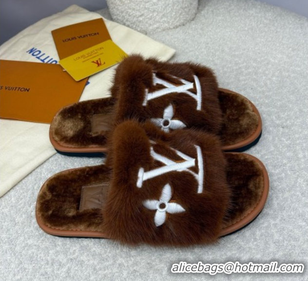Buy Luxury Louis Vuitton Mink Fur Flat Slipper Brown 2025 LV082901 0829003