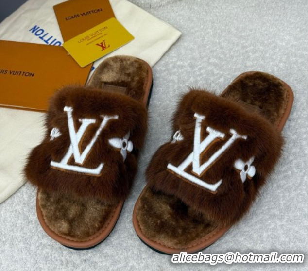 Buy Luxury Louis Vuitton Mink Fur Flat Slipper Brown 2025 LV082901 0829003