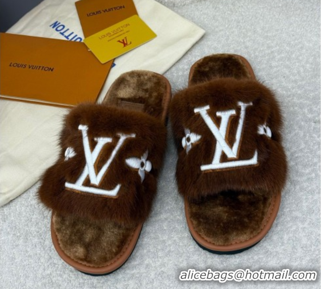 Buy Luxury Louis Vuitton Mink Fur Flat Slipper Brown 2025 LV082901 0829003