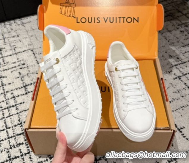Sophisticated Louis Vuitton LV x TM Time Out Sneakers in Monogram Leather with Cherry Blossom Print White/Pink 0829005 