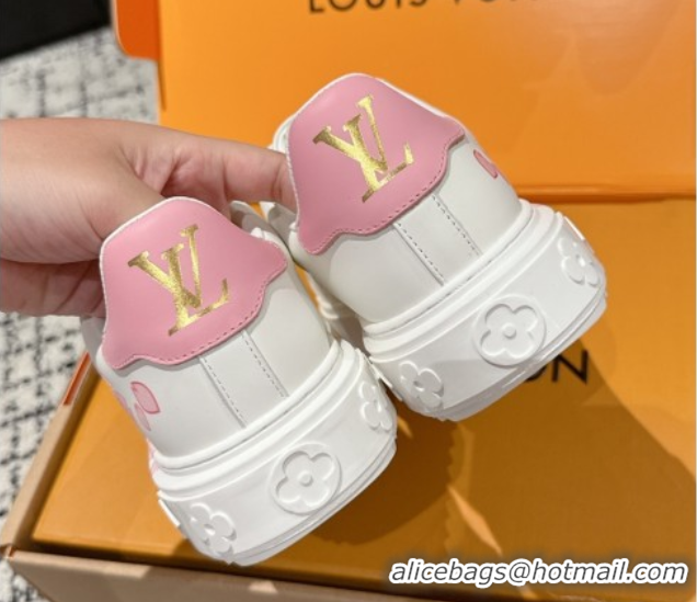 Sophisticated Louis Vuitton LV x TM Time Out Sneakers in Monogram Leather with Cherry Blossom Print White/Pink 0829005 