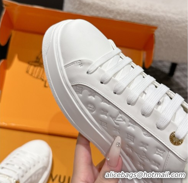 Sophisticated Louis Vuitton LV x TM Time Out Sneakers in Monogram Leather with Cherry Blossom Print White/Pink 0829005 