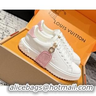 Hot Style Louis Vuitton Time Out Sneakers in White Leather with Pink Label Hanging 1AGUXO 0829008 